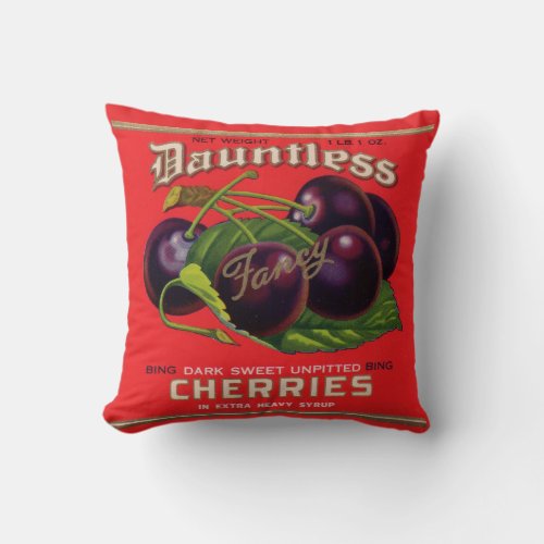 1930s Dauntless Cherries in Heavy Syrup can label Throw Pillow