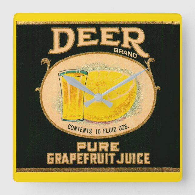 1930s Deer Brand Grapefruit Juice label Square Wall Clock (Front)