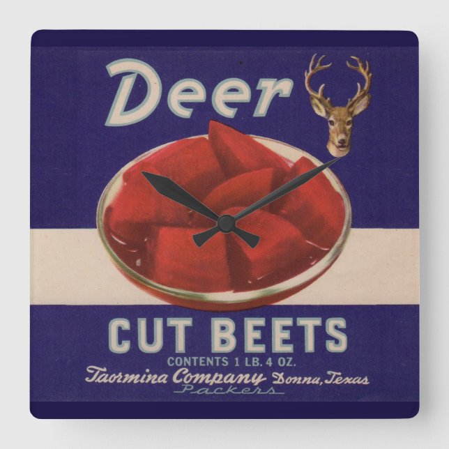 1930s Deer Cut Beets can label Square Wall Clock (Front)