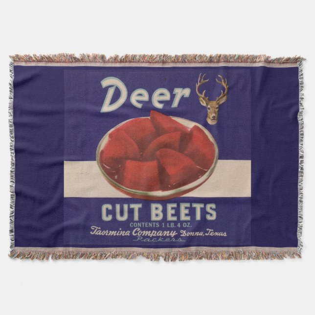 1930s Deer Cut Beets can label Throw Blanket (Front)