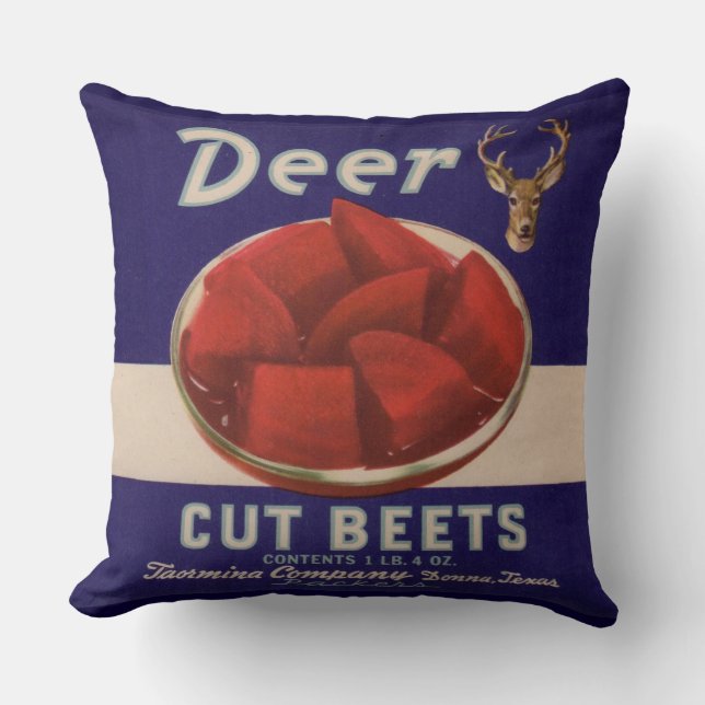 1930s Deer Cut Beets can label Throw Pillow (Front)