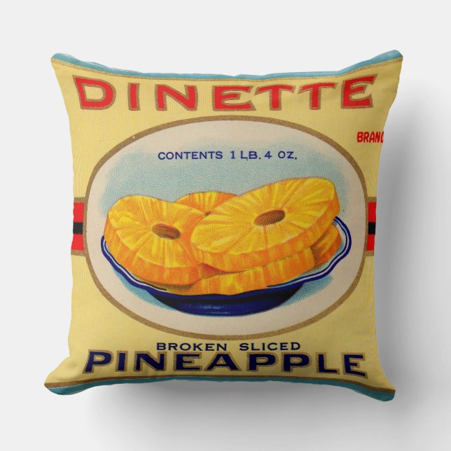 1930s Dinette pineapple brand label Throw Pillow (Front)