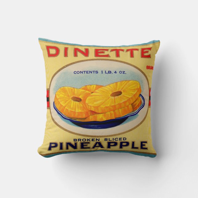 1930s Dinette pineapple brand label Throw Pillow (Front)