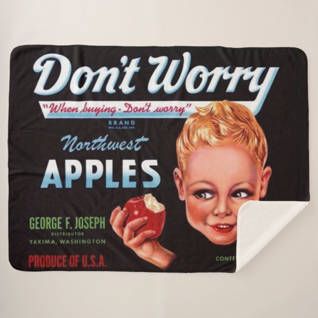 1930s Don’t Worry brand apples fruit crate label Sherpa Blanket (Front (Horizontal))