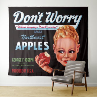 1930s Don’t Worry brand apples fruit crate label Tapestry