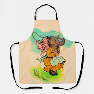 1930s dressed elephant jumping rope print apron
