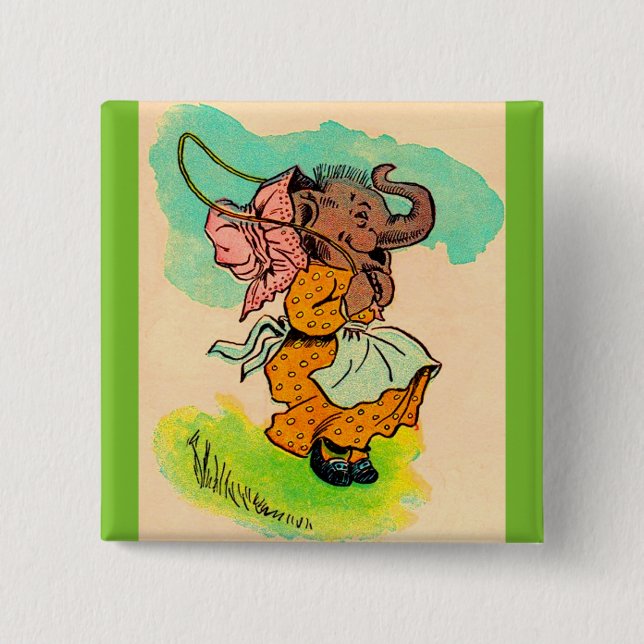 1930s dressed elephant playing jump rope button (Front)