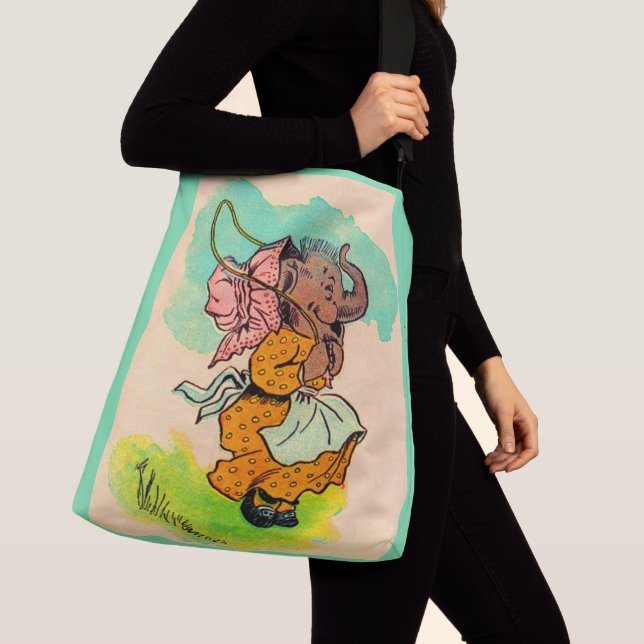 1930s dressed elephant playing jump rope crossbody bag (Close Up)