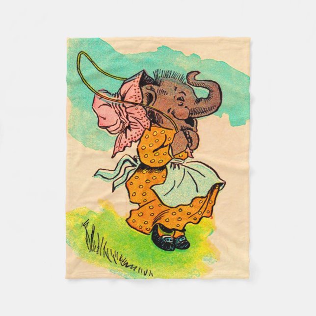 1930s dressed elephant playing jump rope fleece blanket (Front)