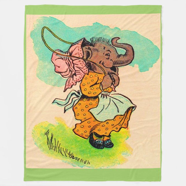 1930s dressed elephant playing jump rope fleece blanket (Front)