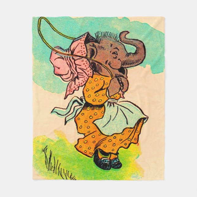 1930s dressed elephant playing jump rope fleece blanket (Front)