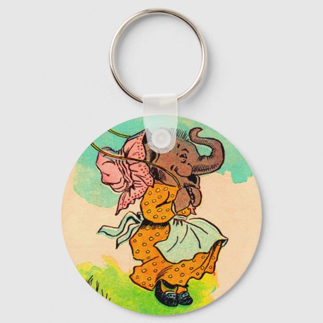 1930s dressed elephant playing jump rope keychain (Front)