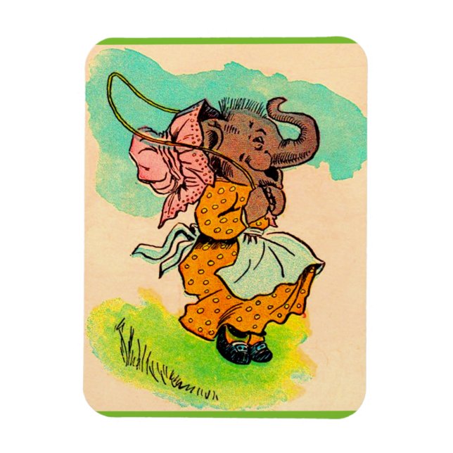 1930s dressed elephant playing jump rope magnet (Vertical)