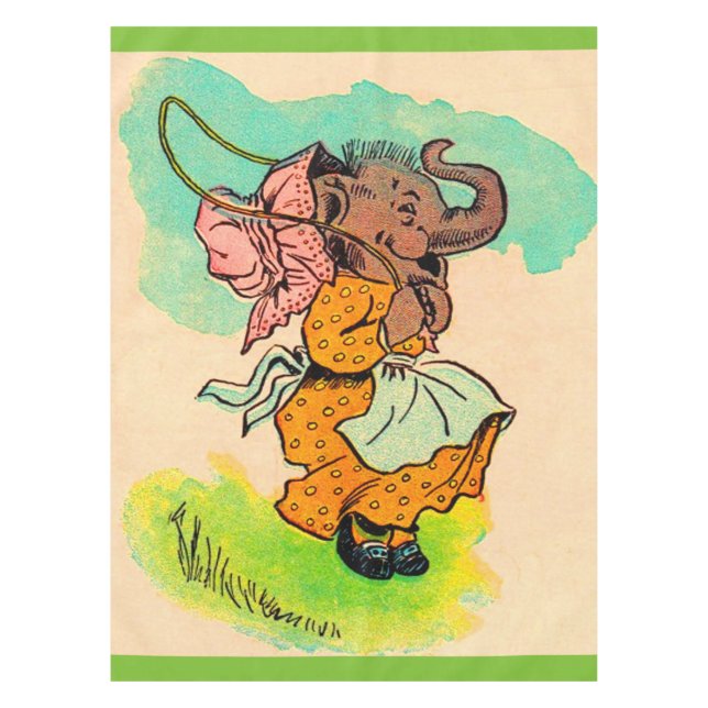 1930s dressed elephant playing jump rope tablecloth (Front)