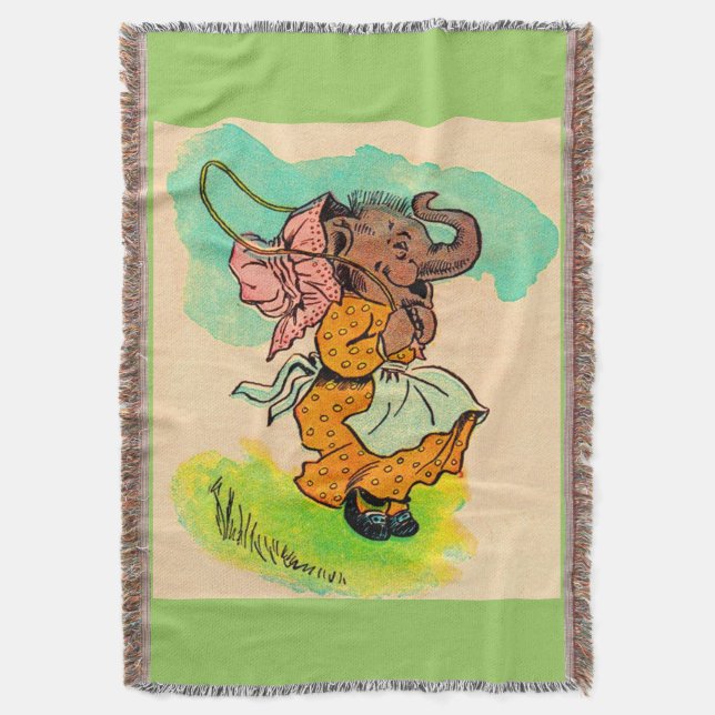 1930s dressed elephant playing jump rope throw blanket (Front Vertical)