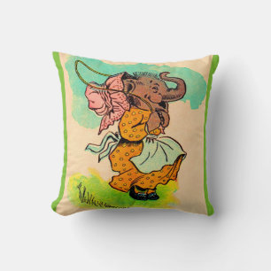 1930s dressed elephant playing jump rope throw pillow
