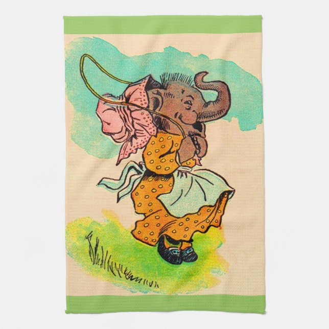 1930s dressed elephant playing jump rope towel (Vertical)