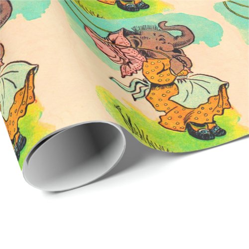 1930s dressed elephant playing jump rope wrapping paper
