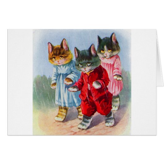 1930s dressed kittens in the rain cards (Front Horizontal)