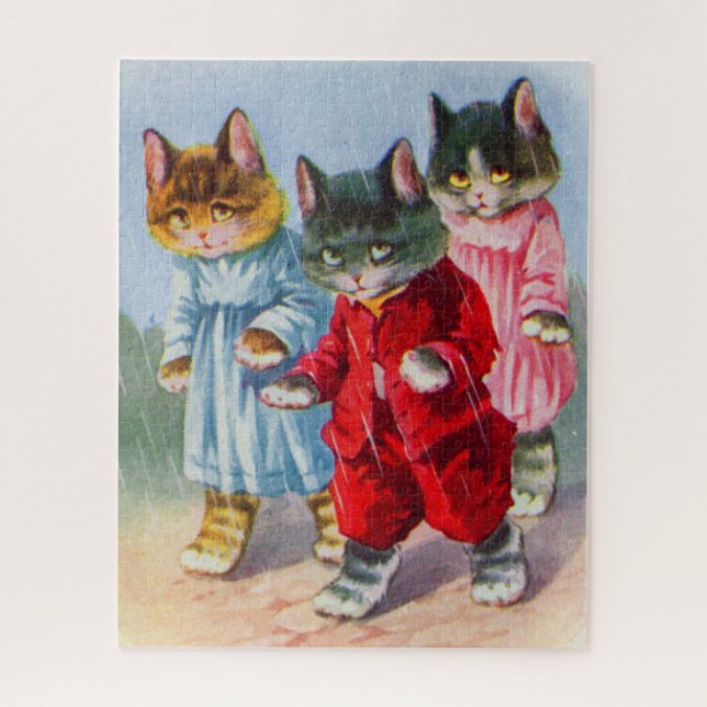 1930s dressed kittens in the rain jigsaw puzzle (Vertical)