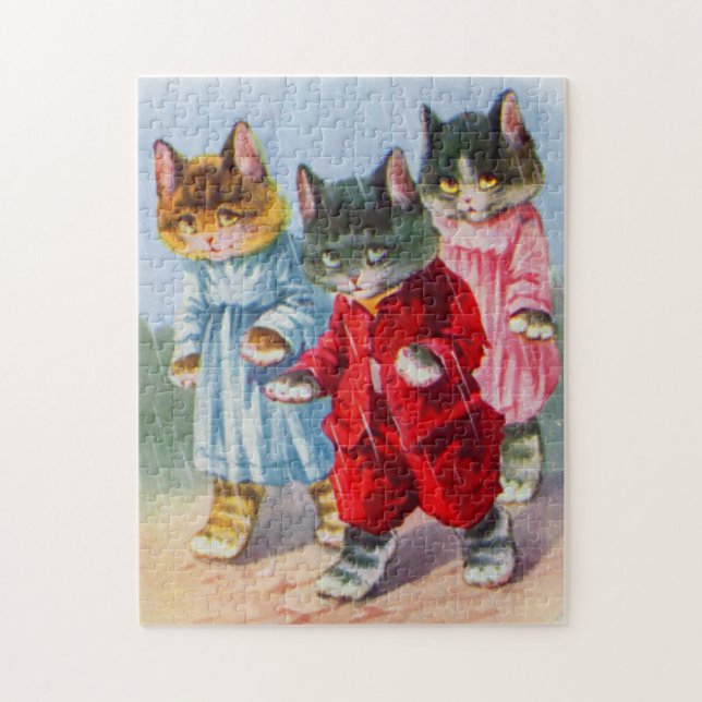 1930s dressed kittens in the rain jigsaw puzzle (Vertical)