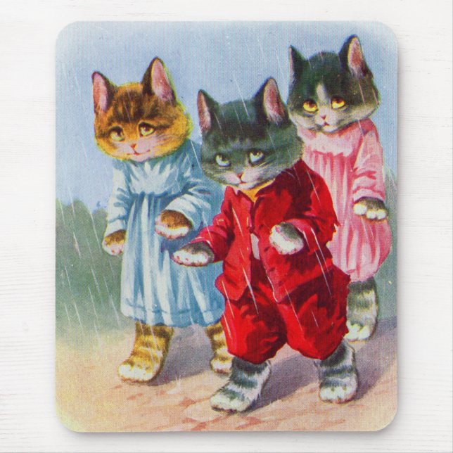 1930s dressed kittens in the rain mouse pad (Front)