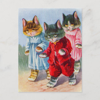 1930s dressed kittens in the rain postcard