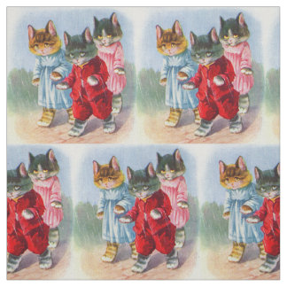 1930s dressed kittens in the rain print fabric