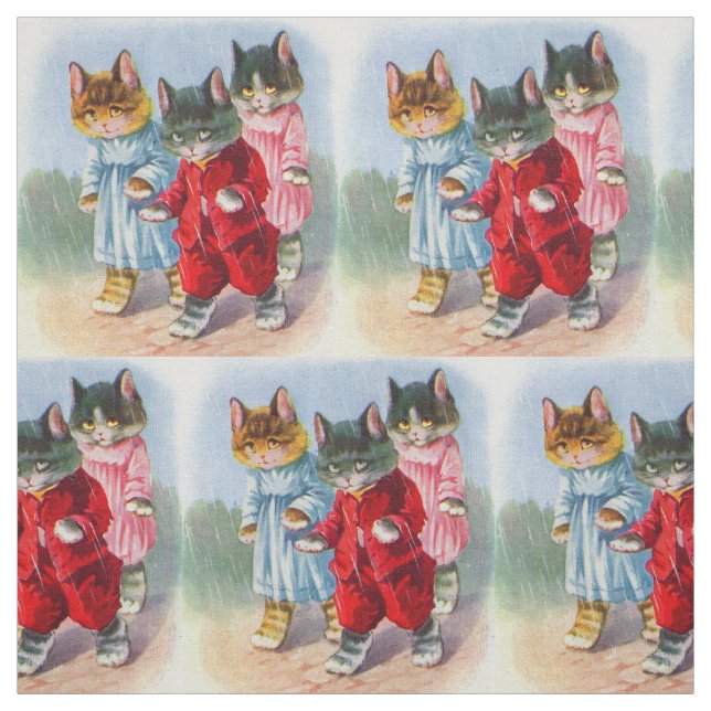 1930s dressed kittens in the rain print fabric (Swatch)