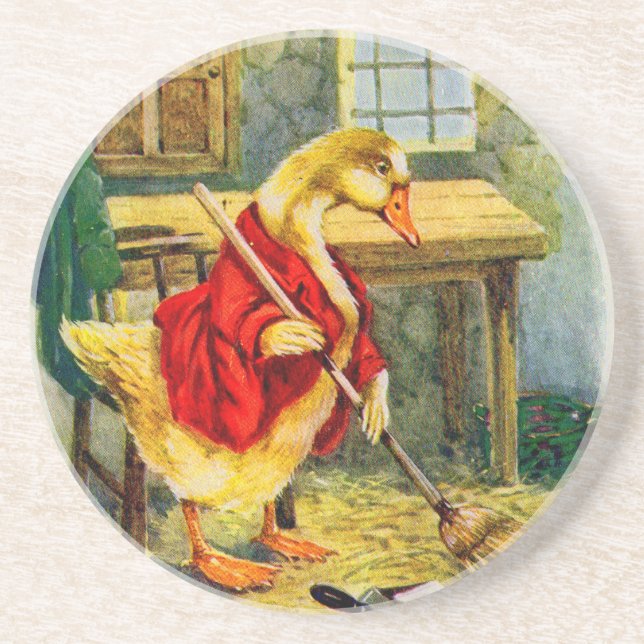 1930s duck sweeping the floor coaster (Front)