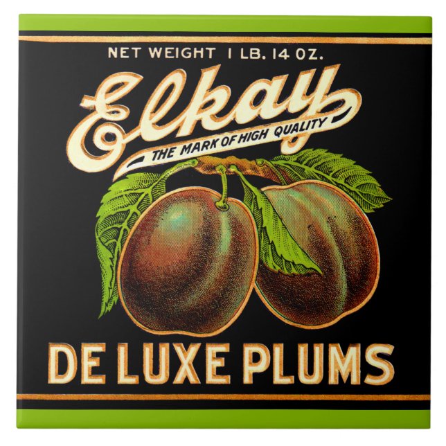 1930s Elkay Deluxe Plums label Ceramic Tile (Front)