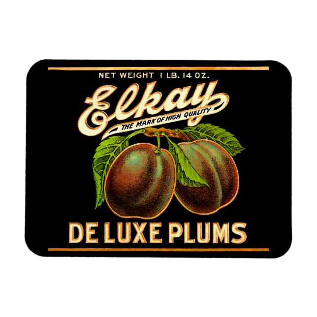  1930s Elkay Deluxe Plums label Magnet (Horizontal)