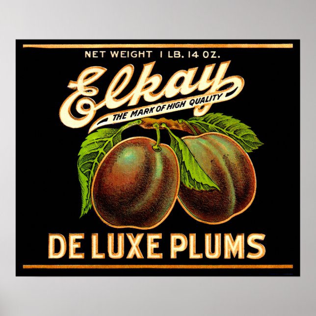 1930s Elkay Deluxe Plums label Poster (Front)
