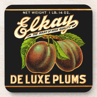 1930s Elkay Deluxe Plums label print Beverage Coaster