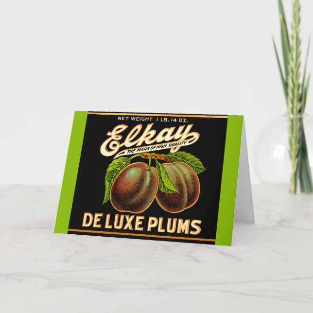 1930s Elkay Deluxe Plums label print Card (Front)