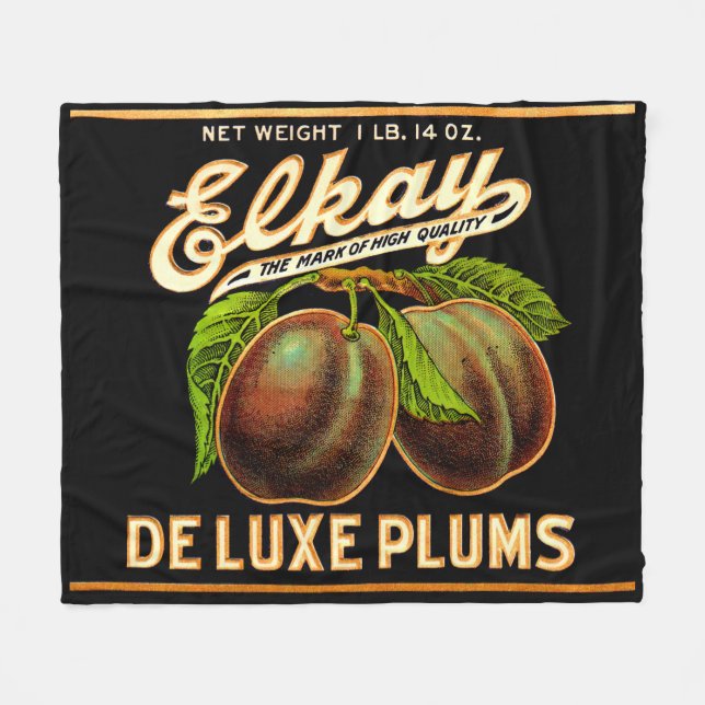 1930s Elkay Deluxe Plums label print Fleece Blanket (Front (Horizontal))