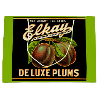 1930s Elkay Deluxe Plums label print Large Gift Bag