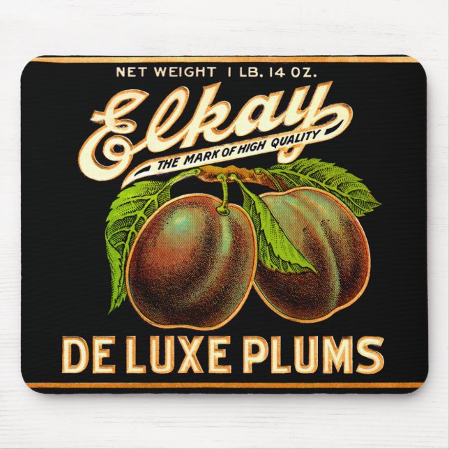 1930s Elkay Deluxe Plums label print Mouse Pad (Front)