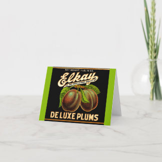 1930s Elkay Deluxe Plums label print Note Card