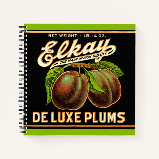1930s Elkay Deluxe Plums label print Notebook (Front)