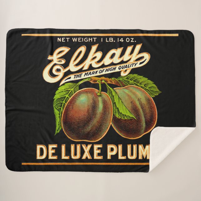 1930s Elkay Deluxe Plums label print Sherpa Blanket (Front (Horizontal))