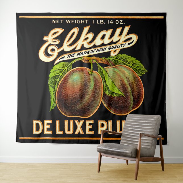 1930s Elkay Deluxe Plums label print Tapestry (In Situ (Horizontal))