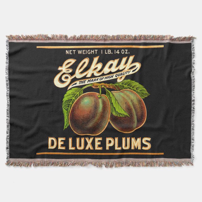 1930s Elkay Deluxe Plums label print Throw Blanket (Front)
