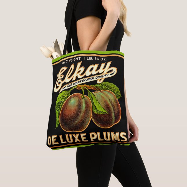 1930s Elkay Deluxe Plums label print Tote Bag (Close Up)