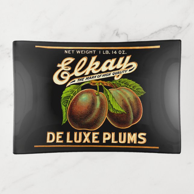 1930s Elkay Deluxe Plums label print Trinket Tray (Front)