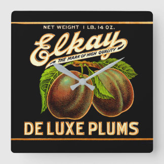 1930s Elkay Deluxe Plums label Square Wall Clock