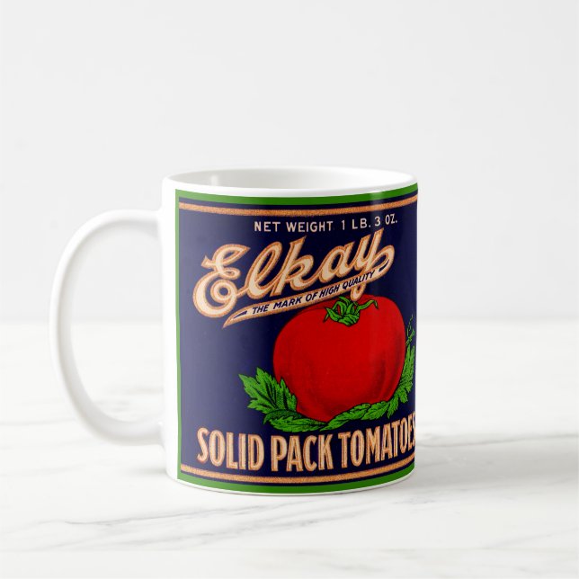  1930s Elkay Solid Pack Tomatoes can label Coffee Mug (Left)