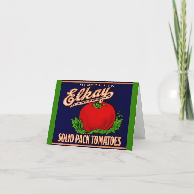  1930s Elkay Solid Pack Tomatoes can label Note Card (Front)