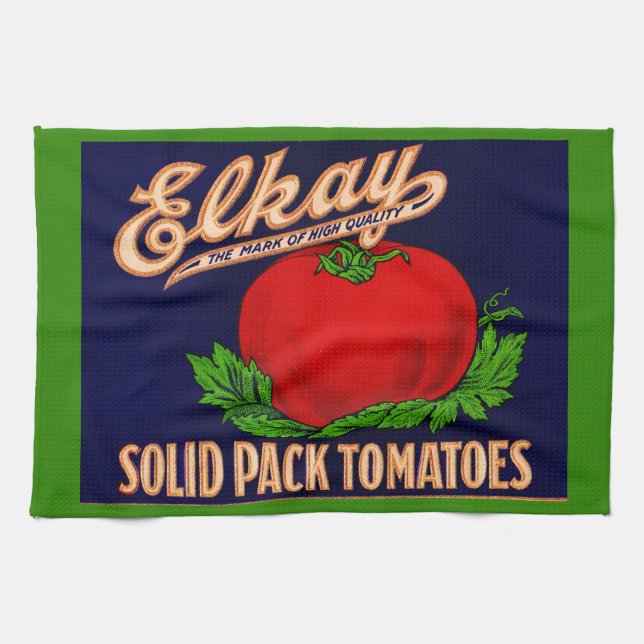  1930s Elkay Solid Pack Tomatoes can label print Kitchen Towel (Horizontal)