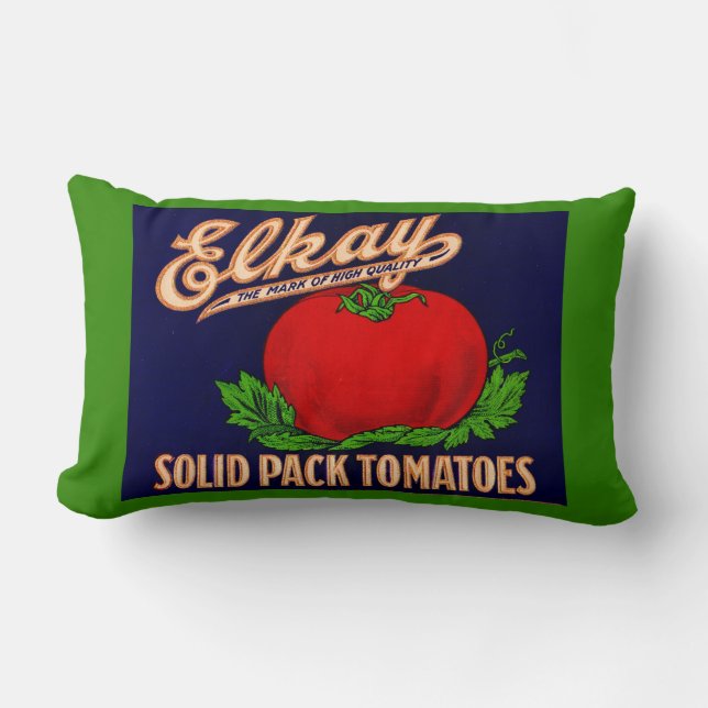 1930s Elkay Solid Pack Tomatoes can label print Lumbar Pillow (Front)
